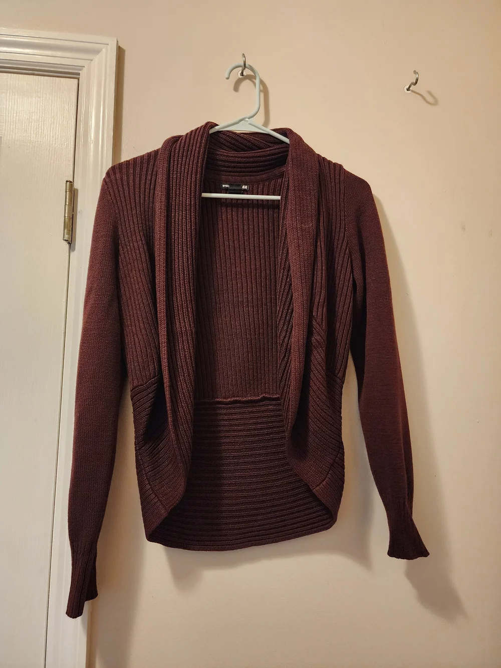 H&M Open-Front Ribbed Cardigan Sweater - Burgundy